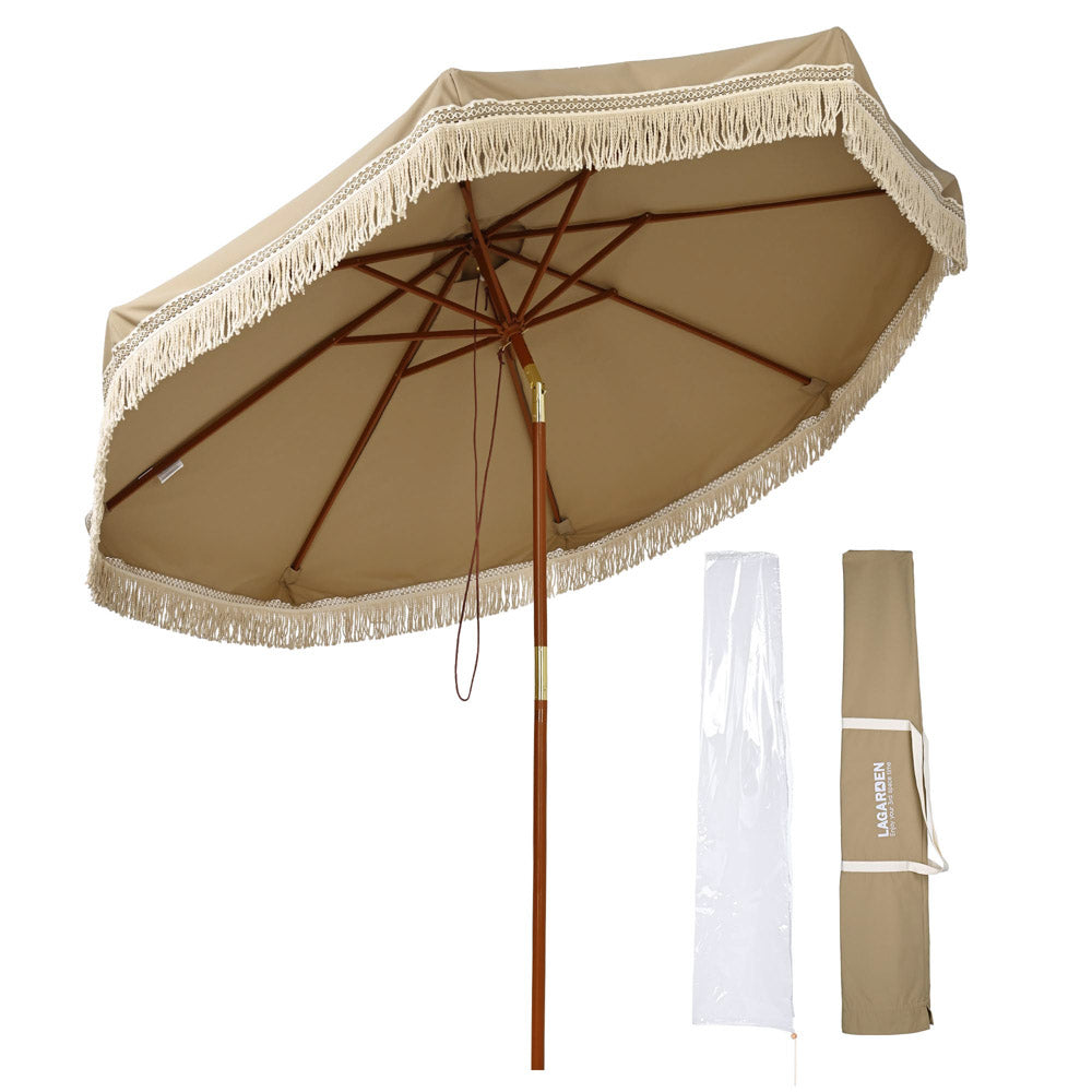 9ft Boho Patio Umbrella Fringe Market Umbrella Mocha Meander