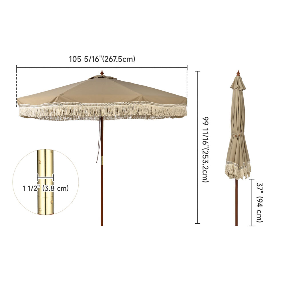 9ft Boho Patio Umbrella Fringe Market Umbrella Mocha Meander